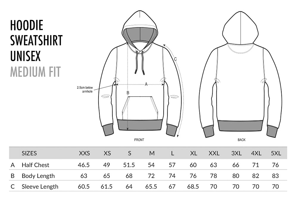 HOODIE SWEATSHIRT size guide