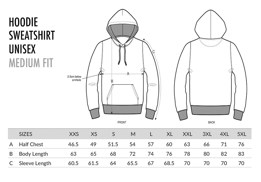 HOODIE SWEATSHIRT size guide