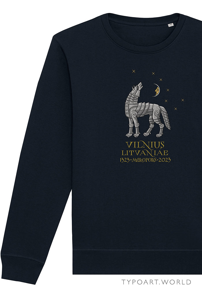 iron wolf moon stars VILNIUS LITVANIAE METROPOLIS 1323-2023 TYPOART SWEATSHIRT