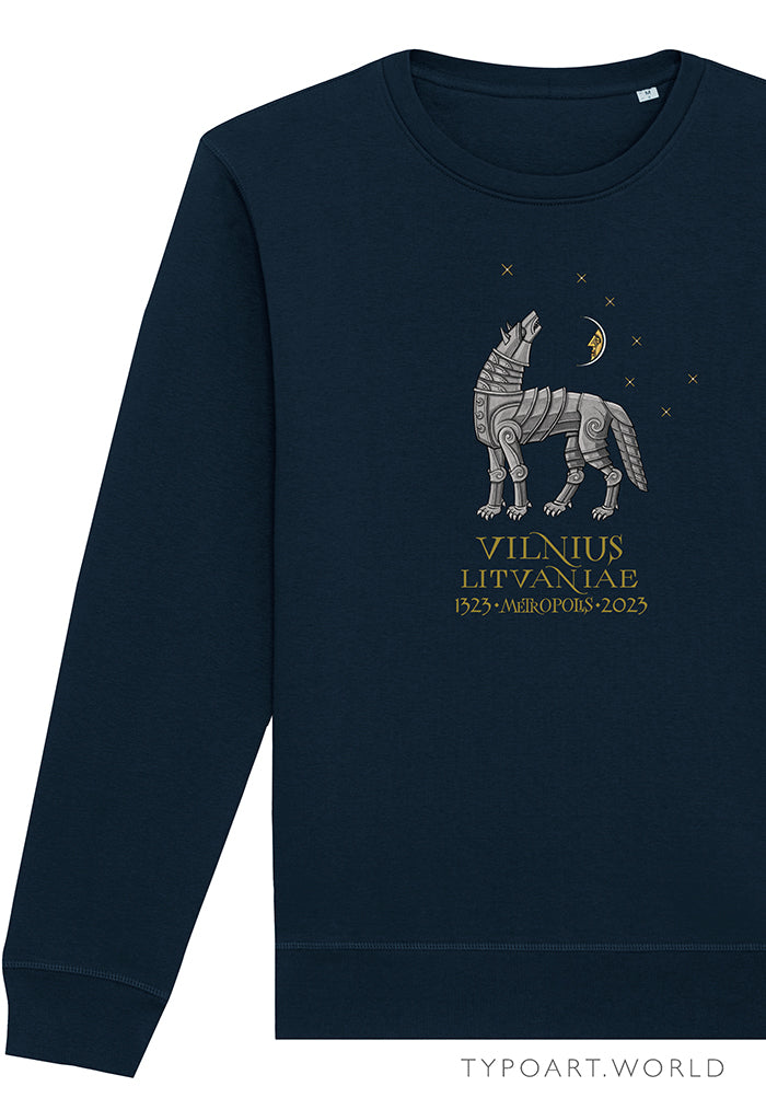 iron wolf moon stars VILNIUS LITVANIAE METROPOLIS 1323-2023 TYPOART SWEATSHIRT