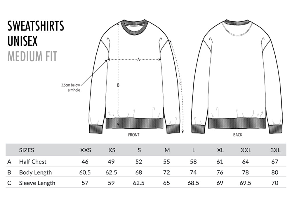 Sweatshirt size guide TYPOART