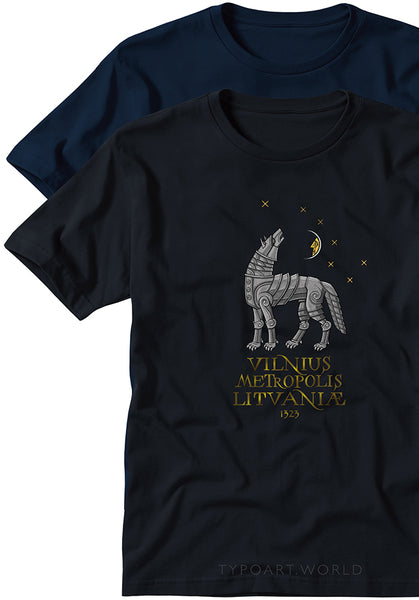 iron wolf moon stars VILNIUS LITVANIAE METROPOLIS 1323 TYPOART T-shirts