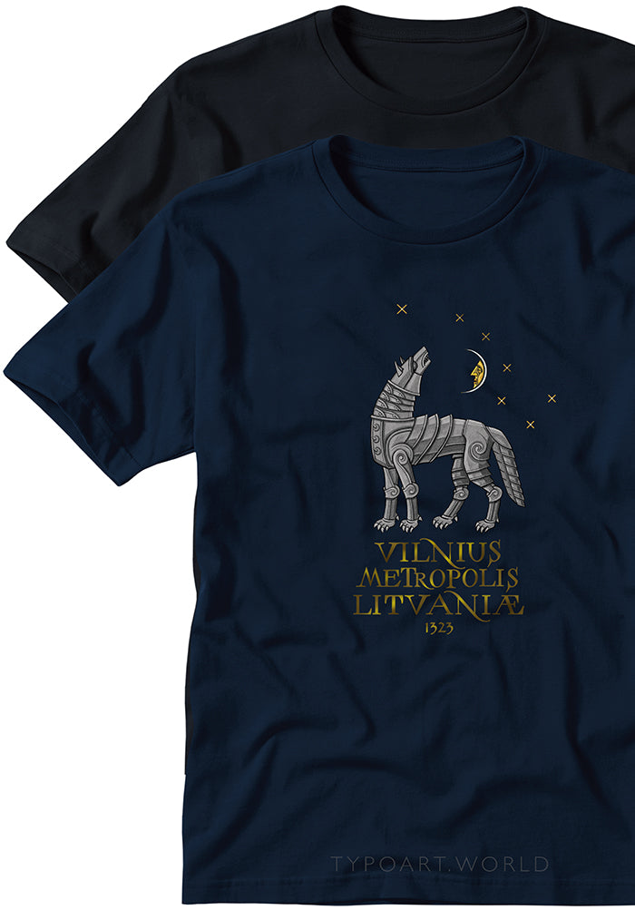 iron wolf moon stars VILNIUS LITVANIAE METROPOLIS 1323 TYPOART T-shirts
