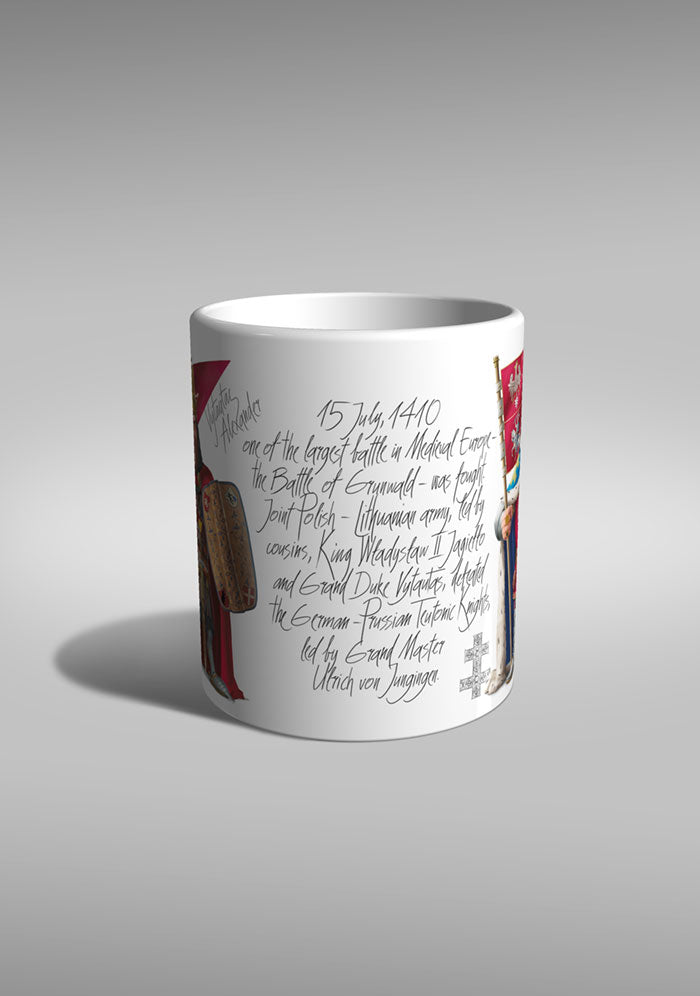 puodukas mug Jogaila karalius Vytautas didysis kunigaikštis LDK Lietuva valdovai viduramžiai Žalgiris Grunwald Tannenberg suvenyras riteris knight TYPOART Trakai muziejus