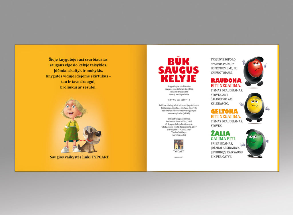 šviesoforas būk saugus kelyje knyga vaikams taisyklės iliustracijos TYPOART