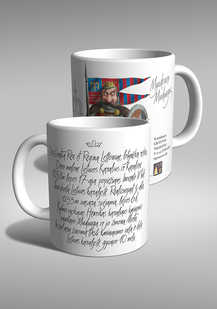 karalius Mindaugas Lietuva istorija viduramžiai TYPOART suvenyrai puodukas