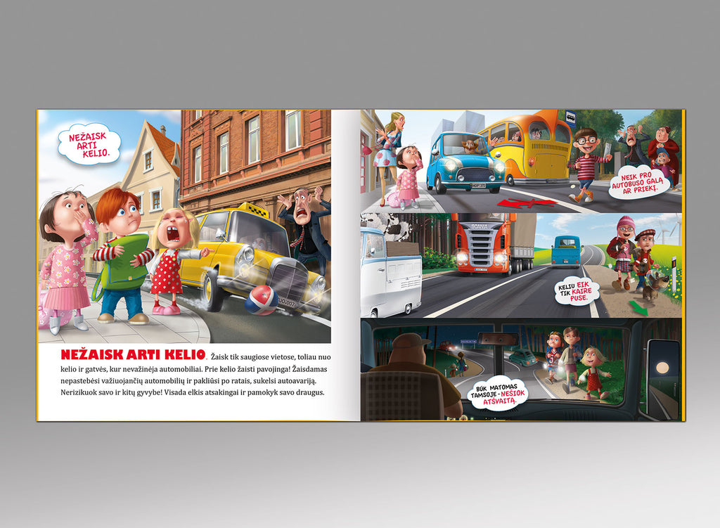 atšvaitai būk saugus kelyje knyga vaikams taisyklės iliustracijos TYPOART