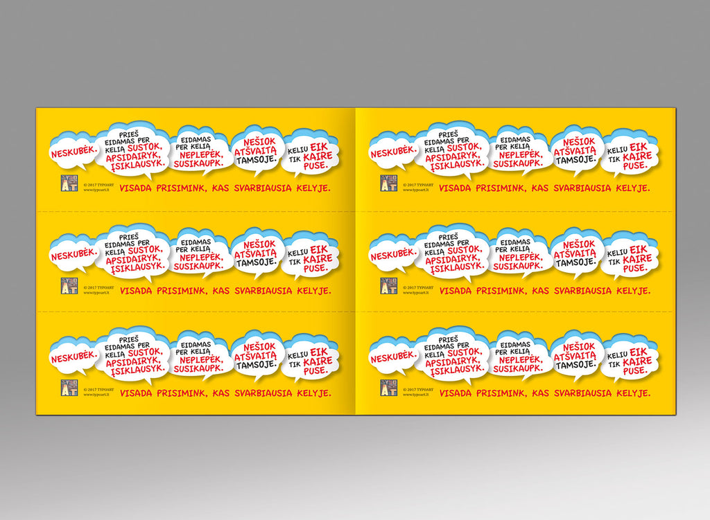 mokyklinis autobusas atšvaitai šviesoforas perėja būk saugus kelyje gatvėje knyga vaikams taisyklės iliustracijos TYPOART