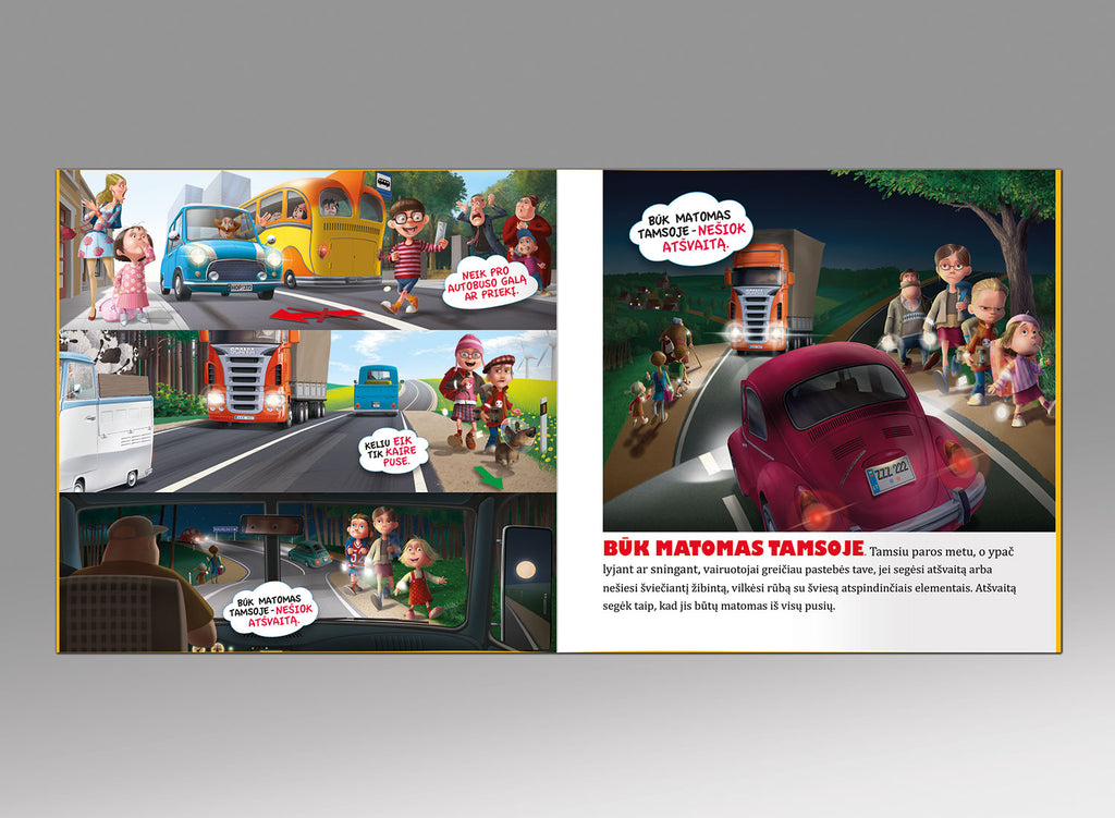 atšvaitai būk saugus kelyje knyga vaikams taisyklės iliustracijos TYPOART