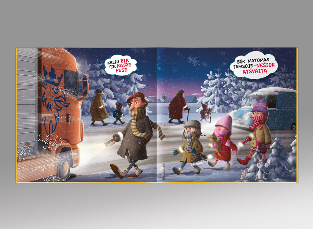 atšvaitai šviesoforas perėja būk saugus kelyje knyga vaikams taisyklės iliustracijos TYPOART