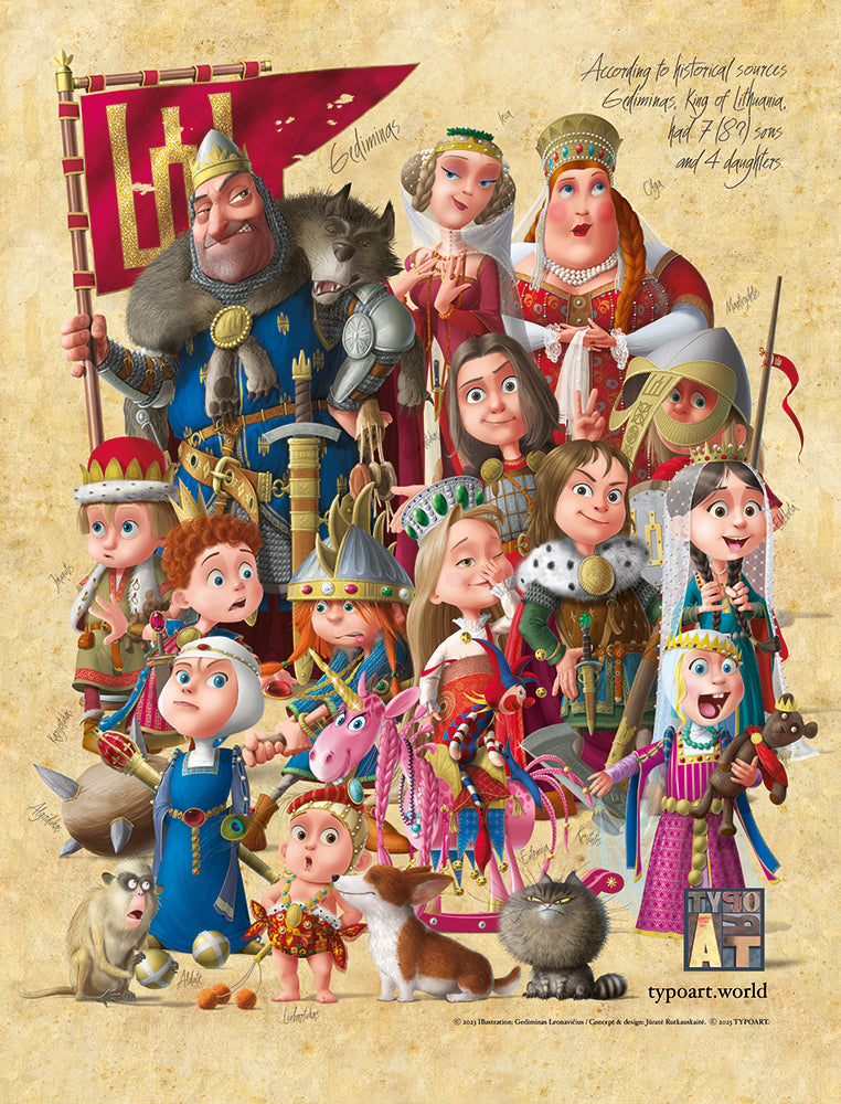 Gediminas king wives kids Lithuania poster TYPOART