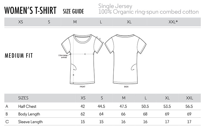 T-shirts size guide TYPOART