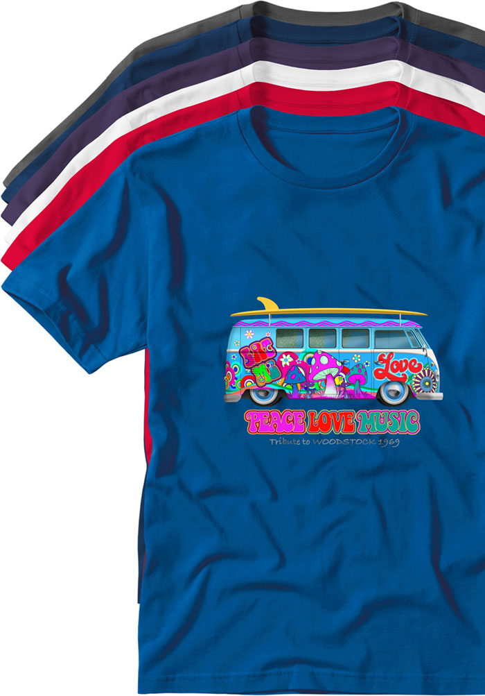 hippie bus peace love music T-shirts TYPOART