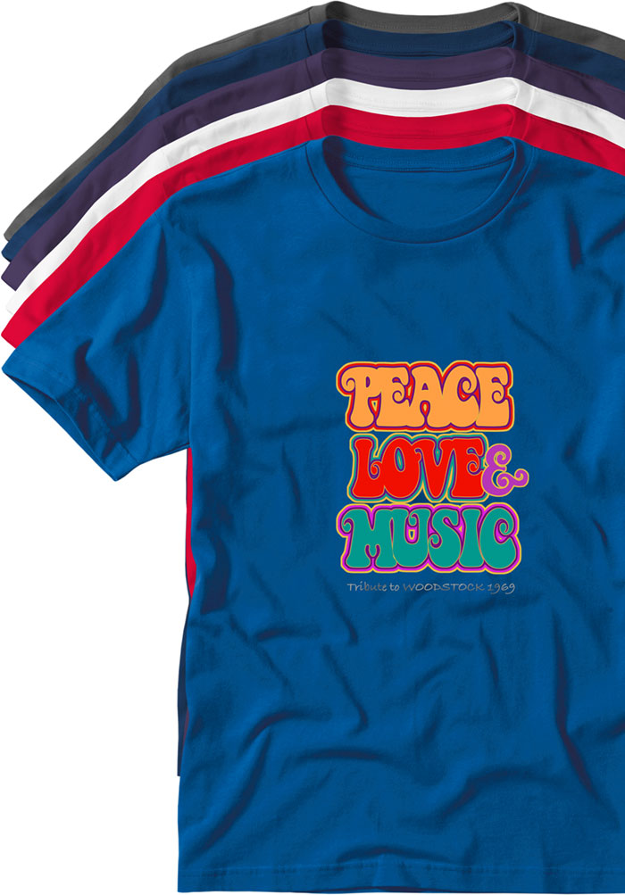 Maglietta Woodstock Peace Music - Gildan Grigia, 100% Cotone, Regalo Papà Uomo