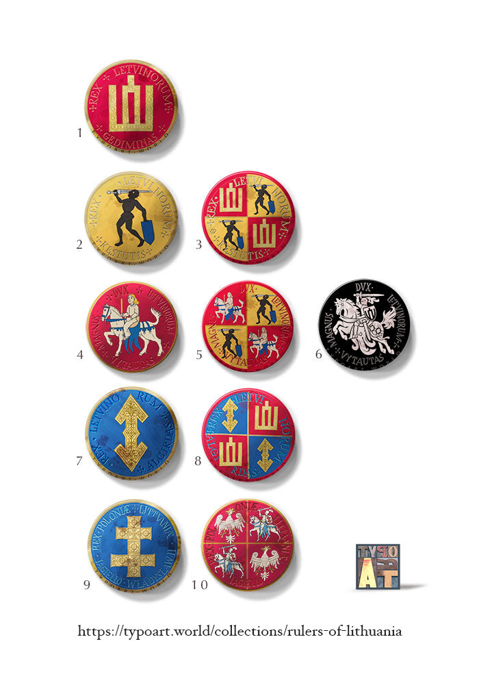 history flag gediminid dynasty king Lithuania badge magnet typoart
