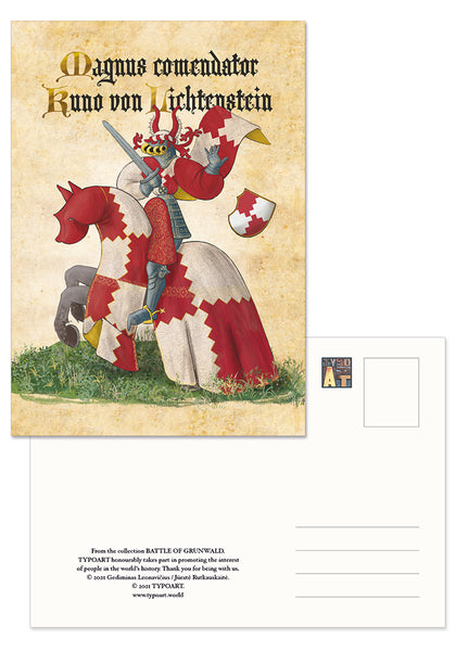 Kuno von Lichtenstein Magnus comendator Teutonic knight battle Grunwald Tannenberg Žalgiris postcard atvirukas atvirlaiškis postcrossing Lithuania TYPOART souvenirs Lietuva