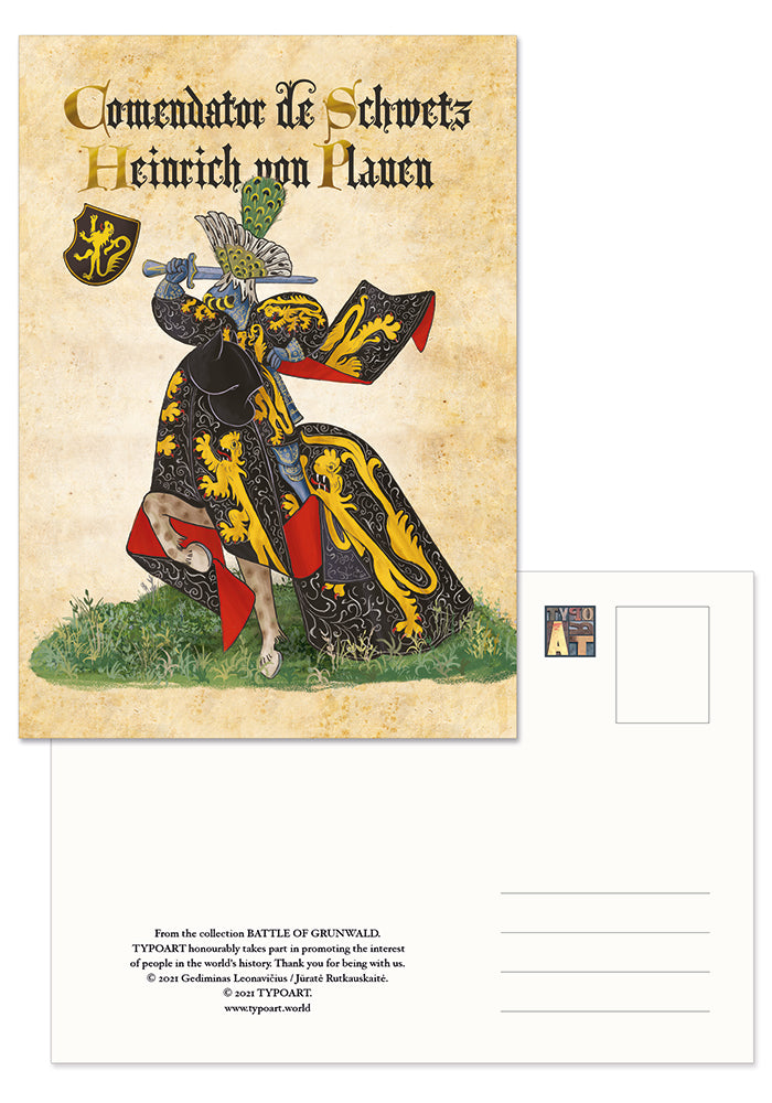 Heinrich von Plauen the Elder Grand master Teutonic Knight battle Grunwald Tannenberg Žalgiris Siege Marienburg postcard atvirukas souvenirs TYPOART Lietuva
