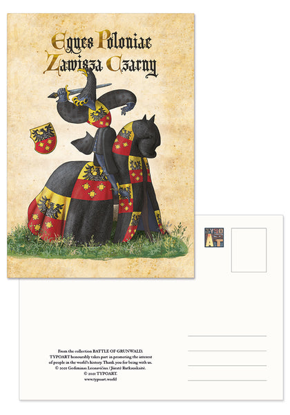 Zawisza Czarny Poland knight middle ages riteris battle Grunwald Tannenberg Žalgiris  postcard atvirukas TYPOART souvenirs history heraldry