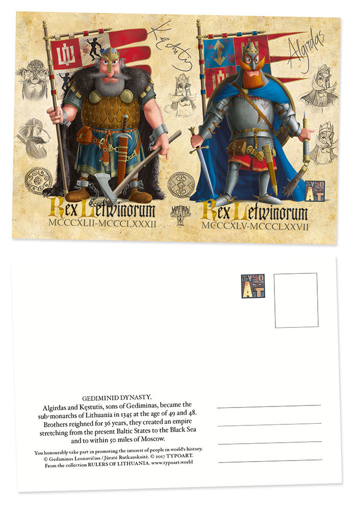 Kęstutis Algirdas sub-monarchs Lithuania postcard TYPOART