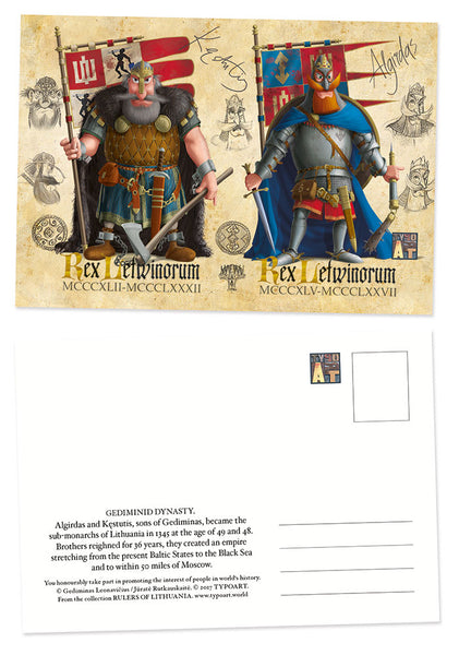 Kęstutis Algirdas sub-monarchs Lithuania postcard TYPOART