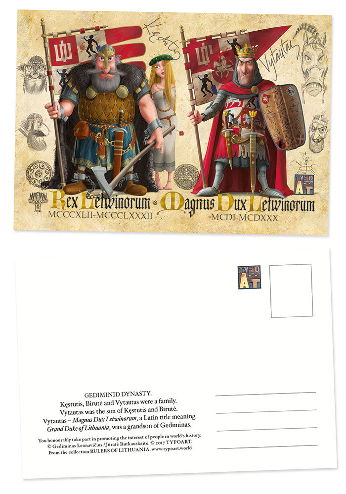 Kęstutis Birutė Vytautas rulers Lithuania postcard TYPOART