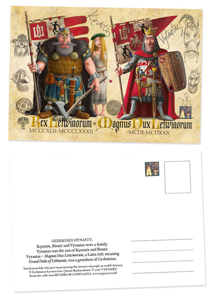 Kęstutis Birutė Vytautas rulers Lithuania postcard TYPOART