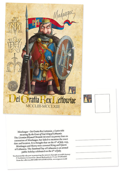 Mindaugas King Lithuania postcard TYPOART