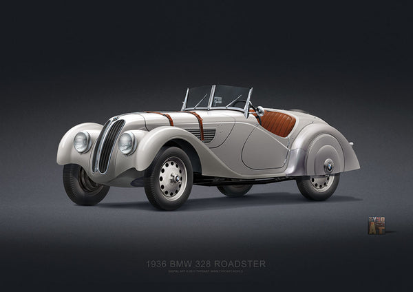vintage car BMW 328 Roadster 1936 wallpaper art