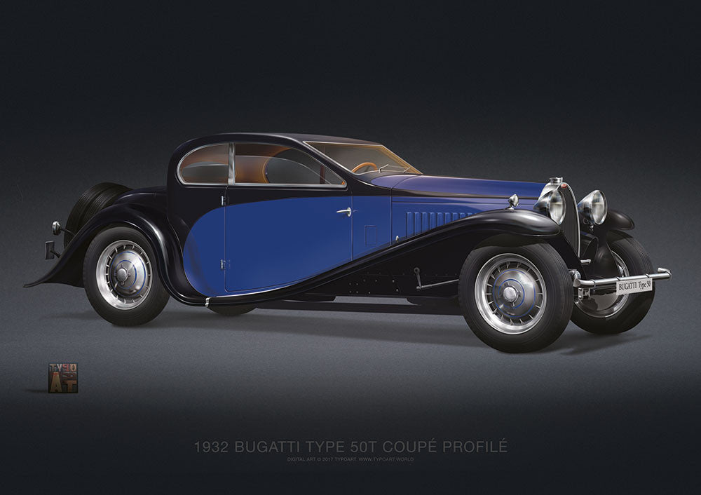 vintage car Bugatti Type 50T Coupe Profile 1932 wallpaper art